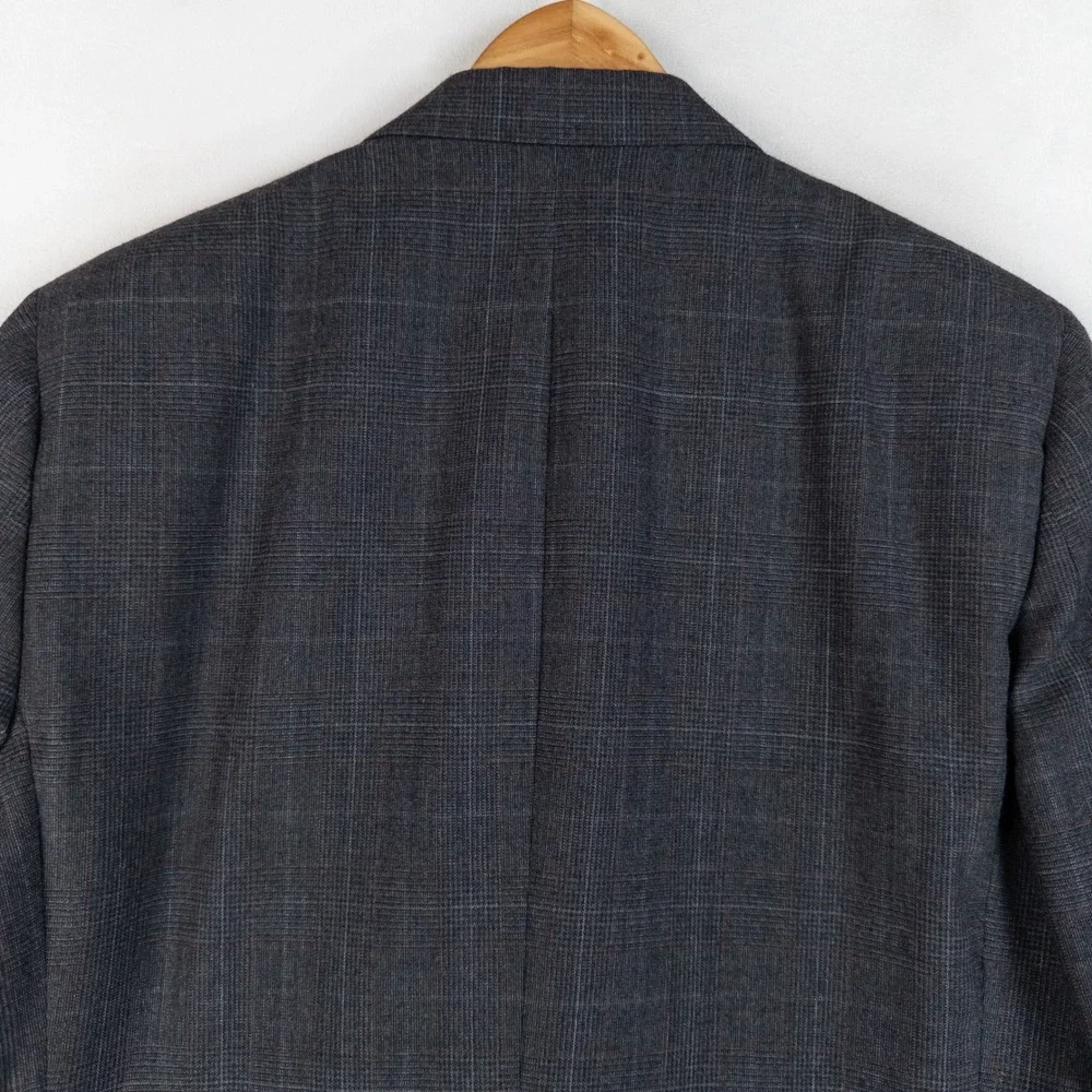 Halston Mens Blazer 40R Charcoal Gray Glen Plaid 2-Button Sport Coat Jacket